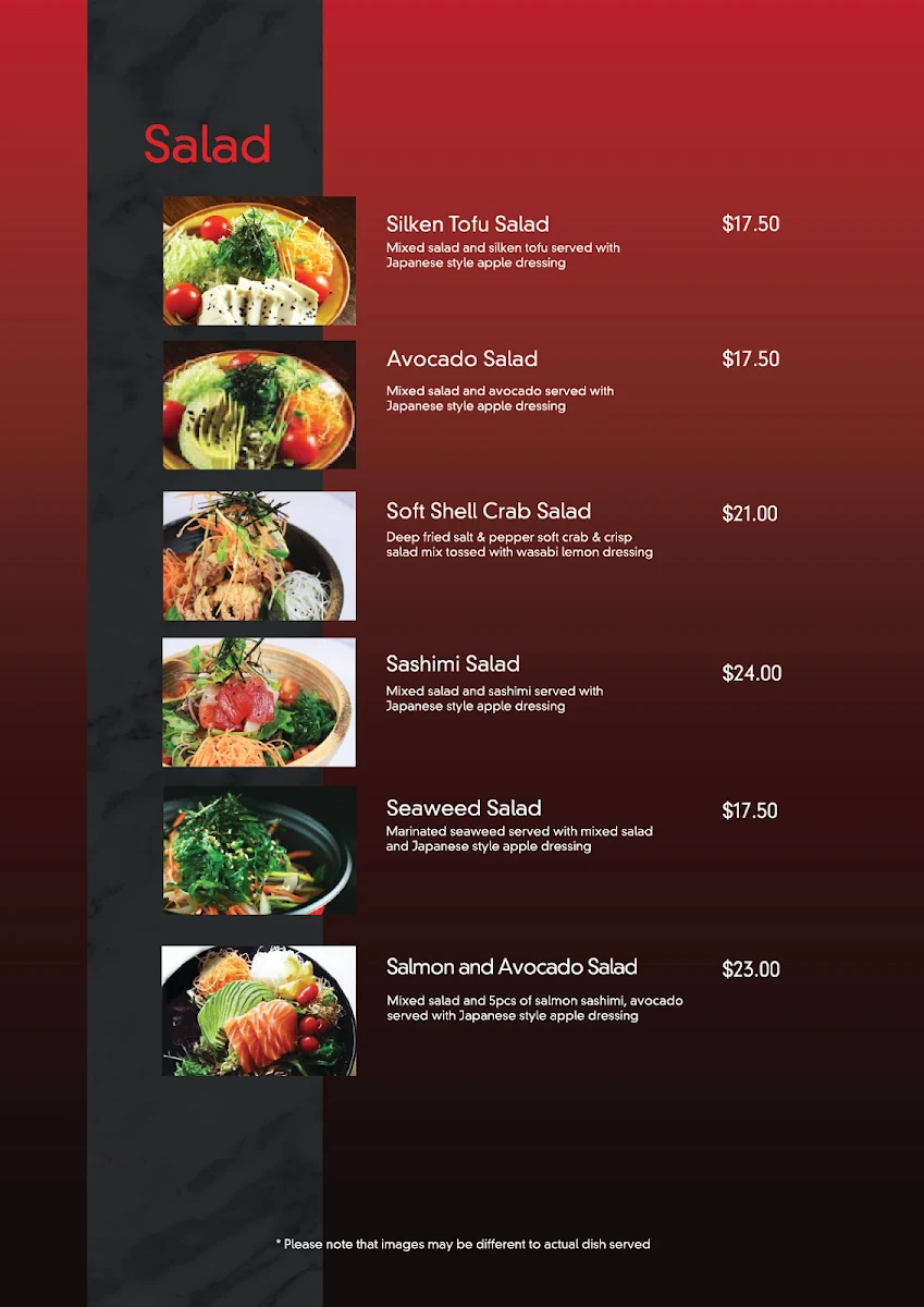 Menu, Kokoro Japanese Restaurant