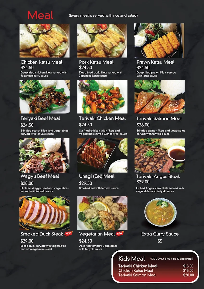 Menu, Kokoro Japanese Restaurant