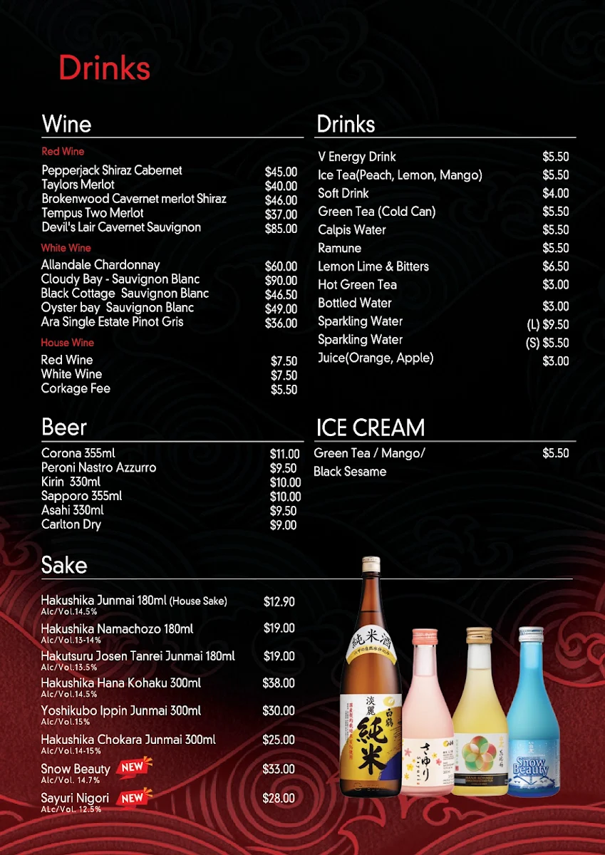 Menu, Kokoro Japanese Restaurant