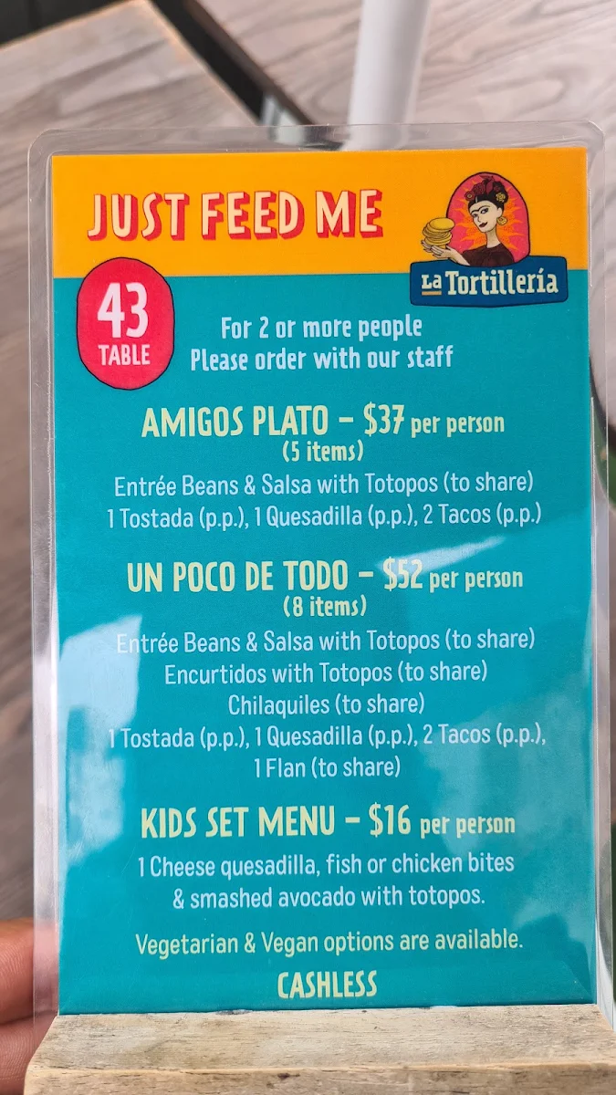 Menu, La Tortilleria