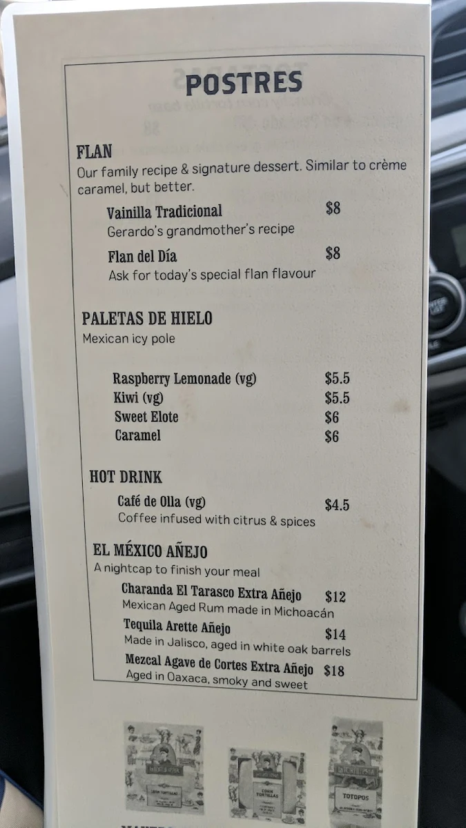 Menu, La Tortilleria