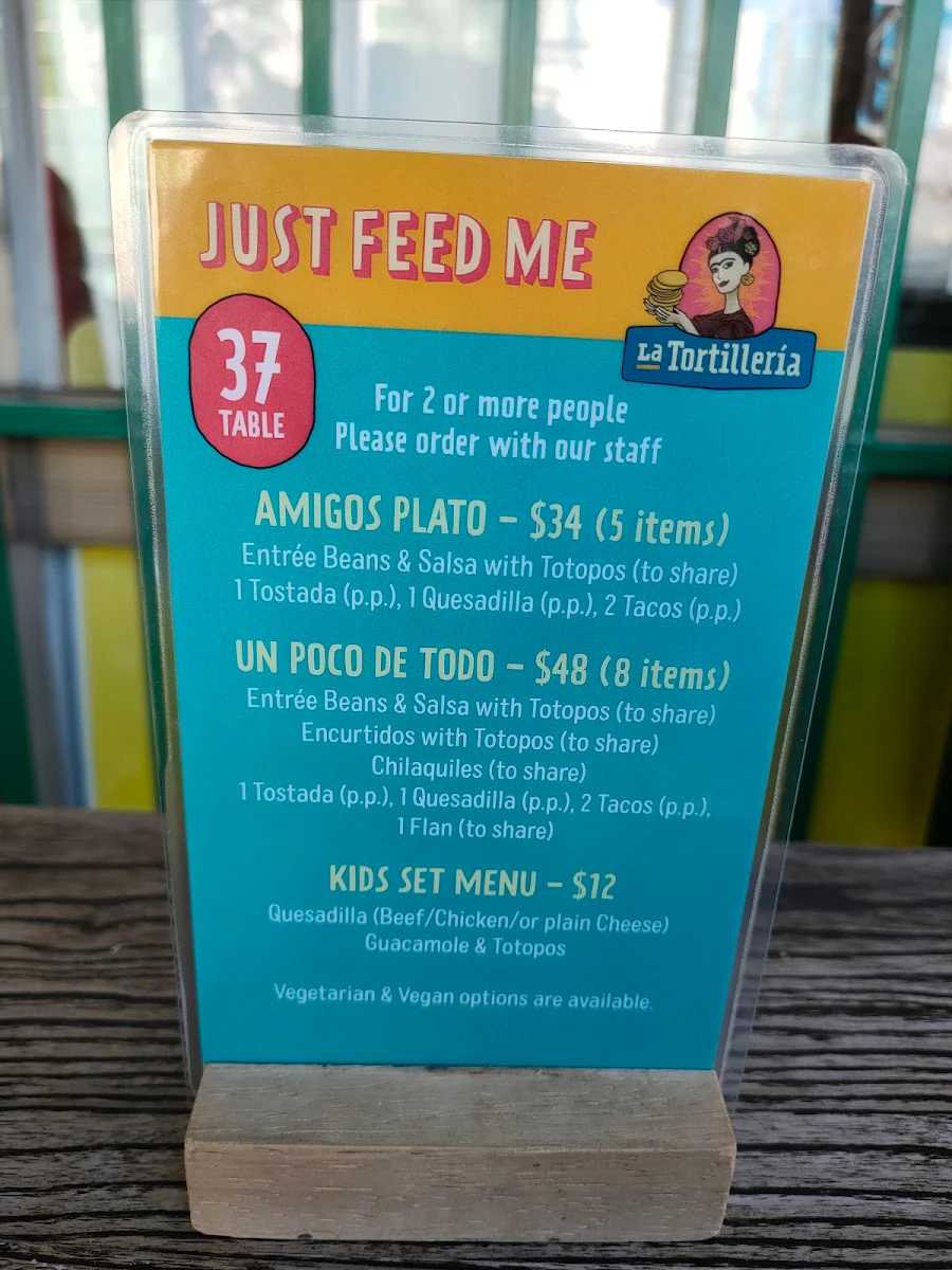 Menu, La Tortilleria