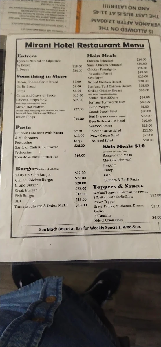 Menu, Mirani Hotel