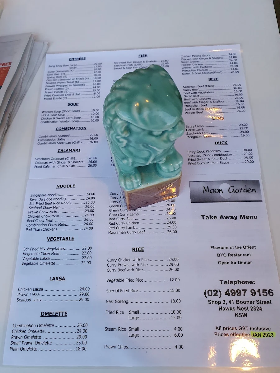 Menu, Moongarden Restaurant