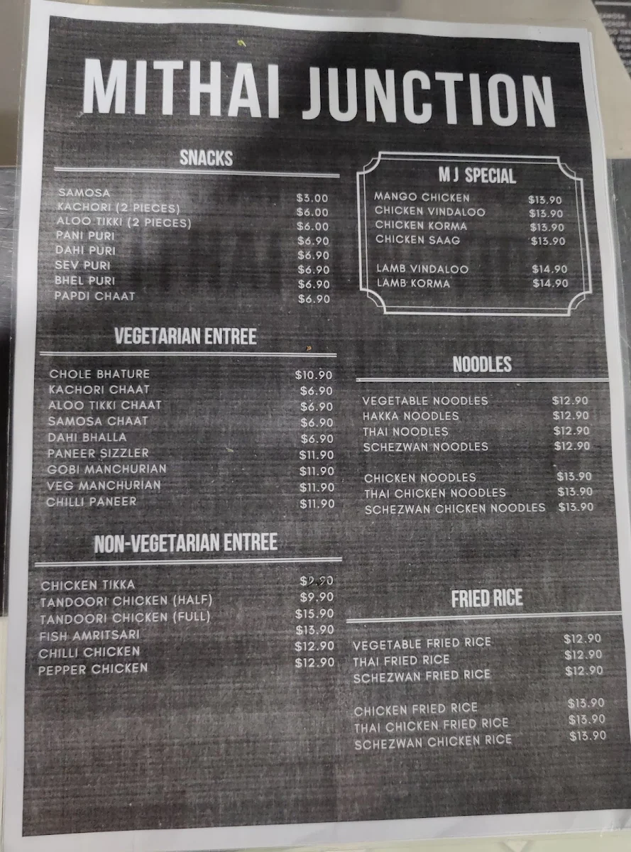 Menu, Mithai Junctiom Riverstone