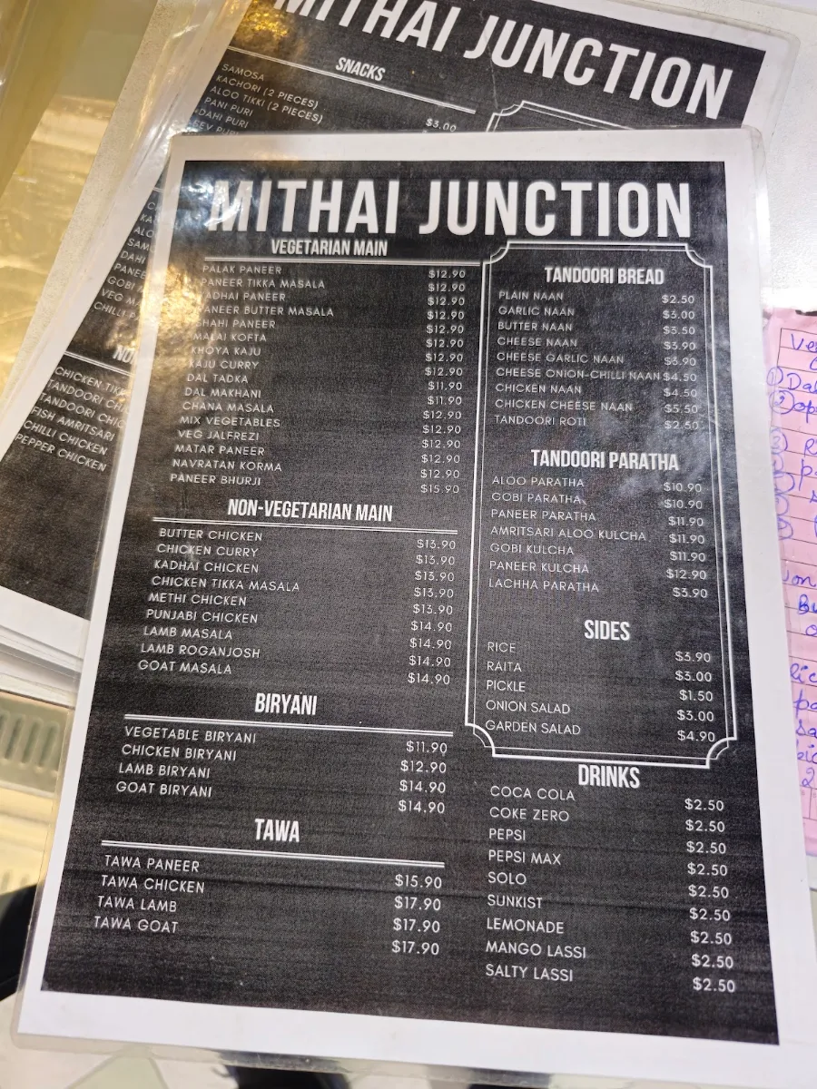 Menu, Mithai Junctiom Riverstone