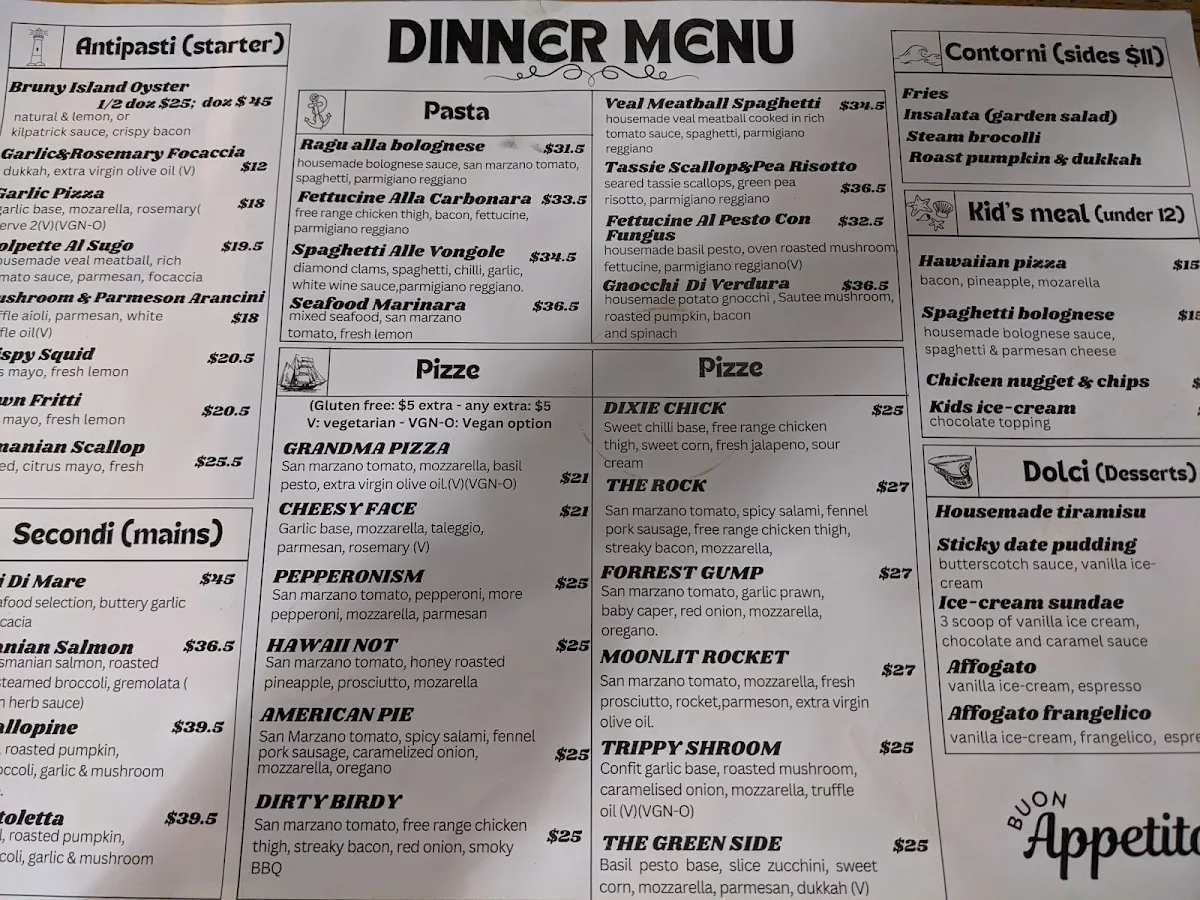 Menu, Harbour Lights Cafe