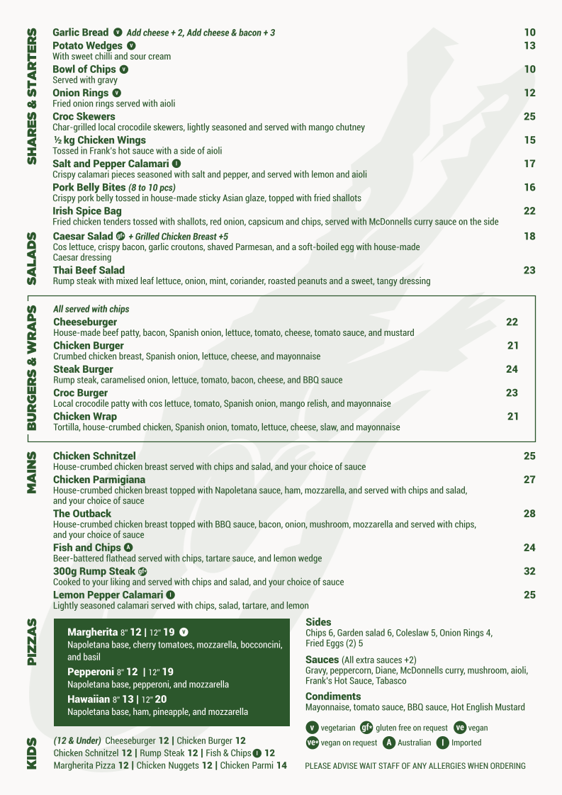 Menu, Grand Hotel Cairns