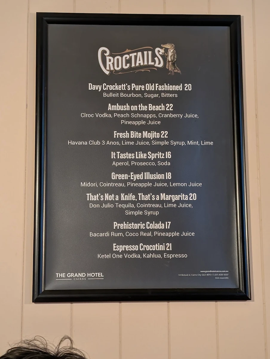 Menu, Grand Hotel Cairns