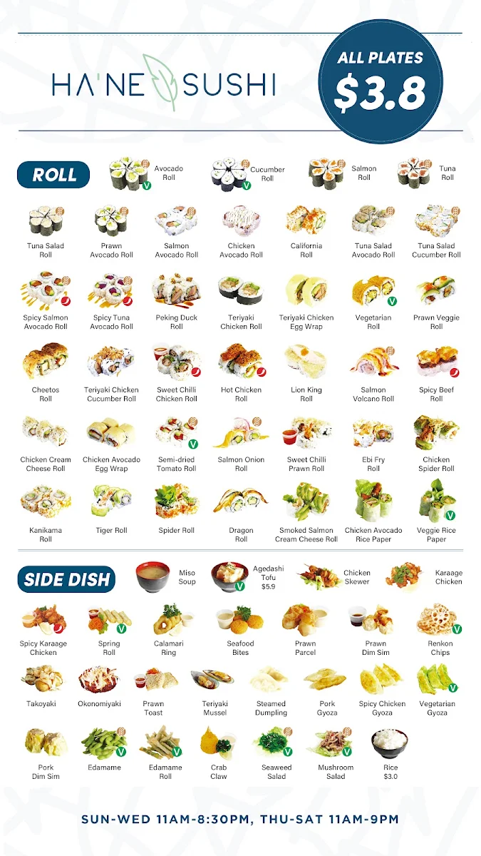 Menu, Hane Sushi