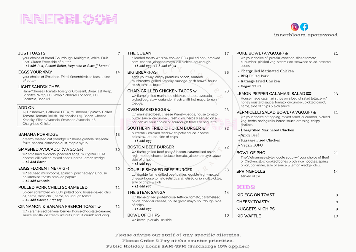 Menu, Innerbloom