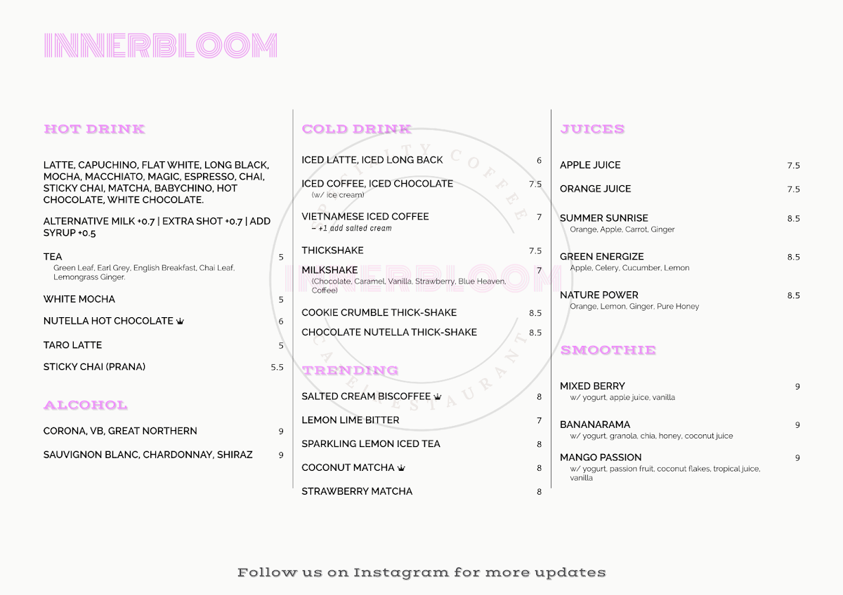 Menu, Innerbloom
