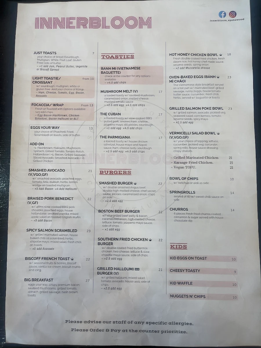 Menu, Innerbloom