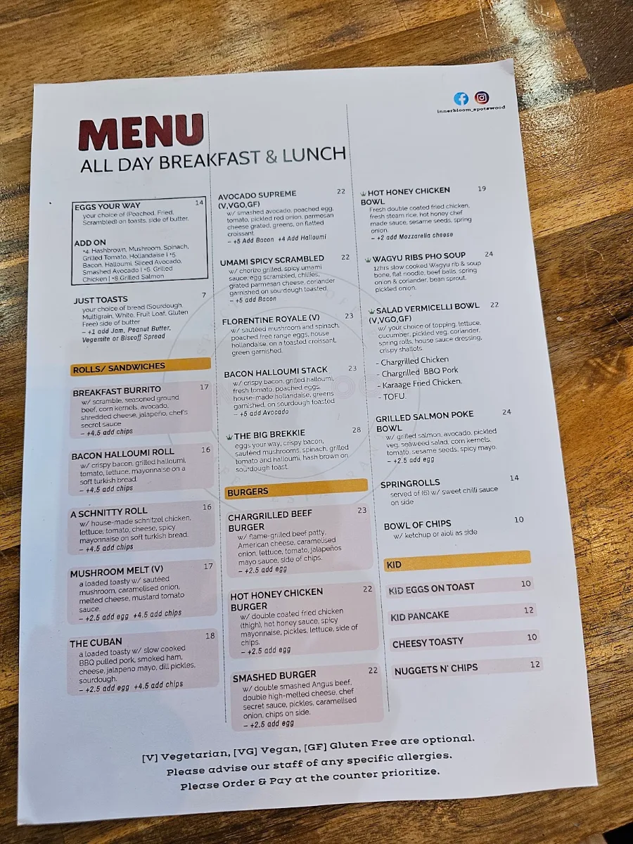 Menu, Innerbloom