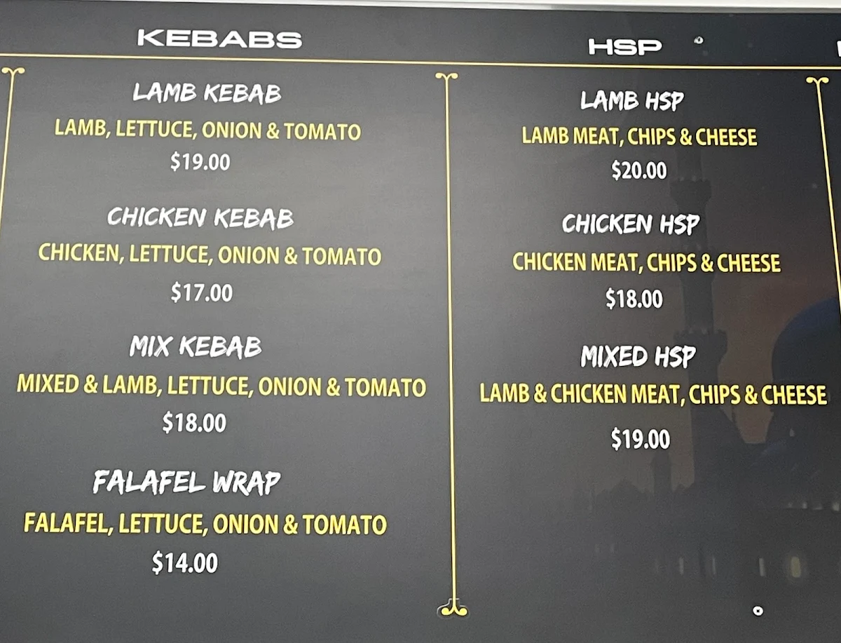 Menu, Portland Kebab House Victoria