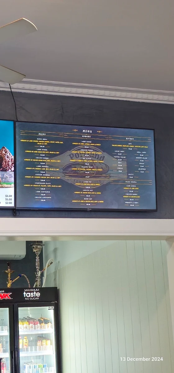 Menu, Portland Kebab House Victoria