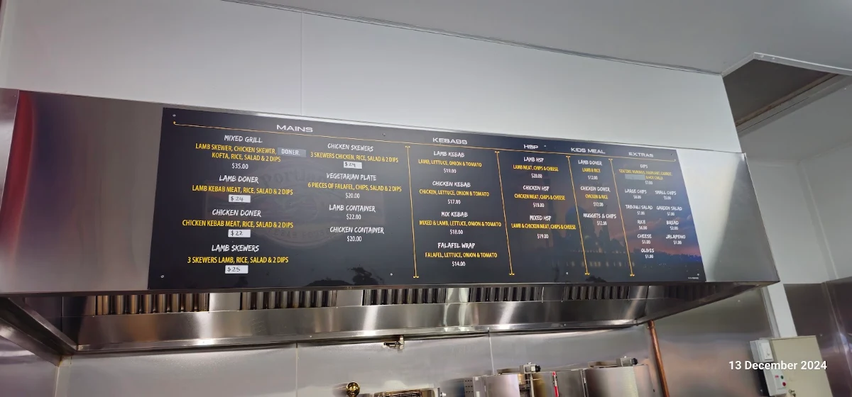 Menu, Portland Kebab House Victoria
