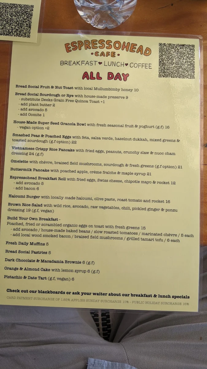 Menu, Espressohead Cafe