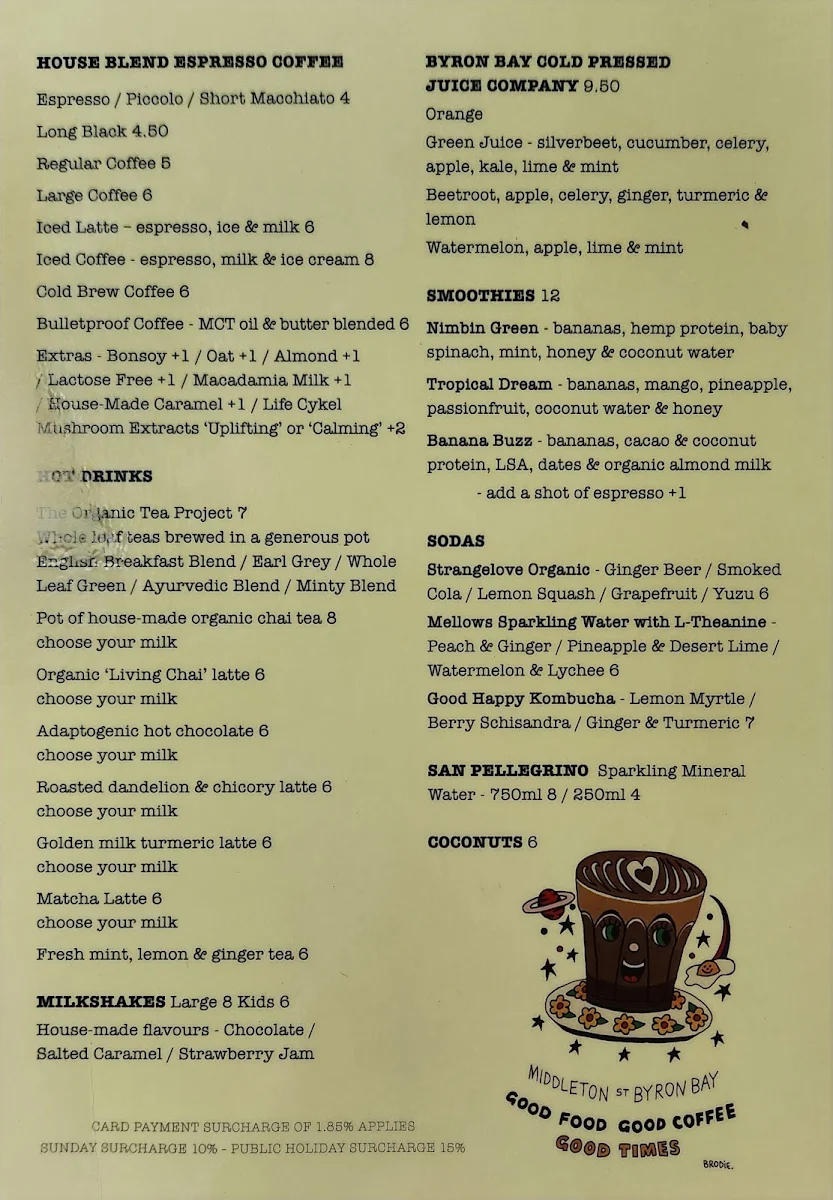 Menu, Espressohead Cafe