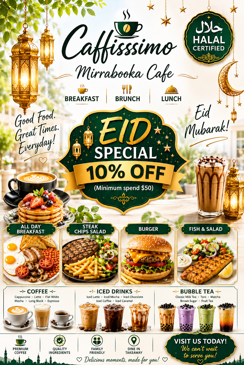 Menu, Caffissimo Mirrabooka