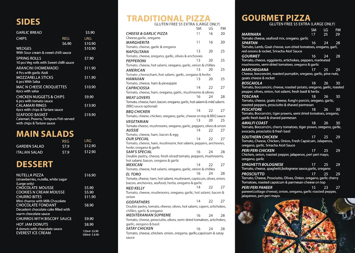 Menu, EL Toro Pizza & Pasta Lara