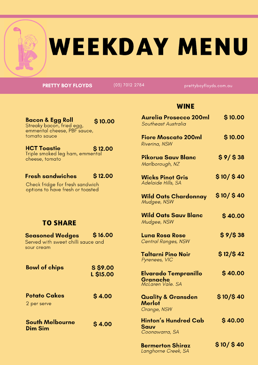 Menu, Ivanhoe Pavilion