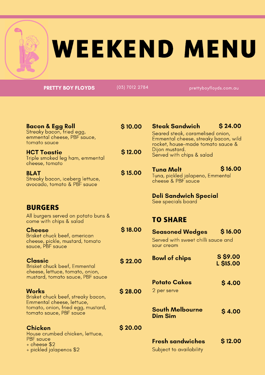 Menu, Ivanhoe Pavilion