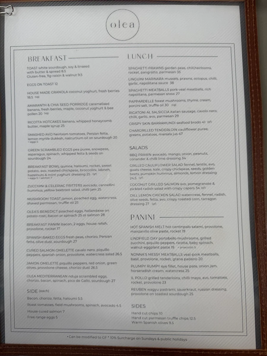 Menu, Olea Lindfield