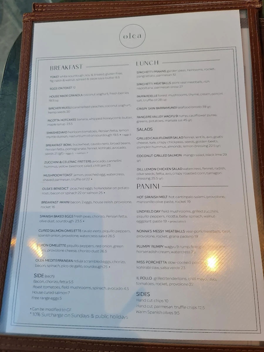 Menu, Olea Lindfield