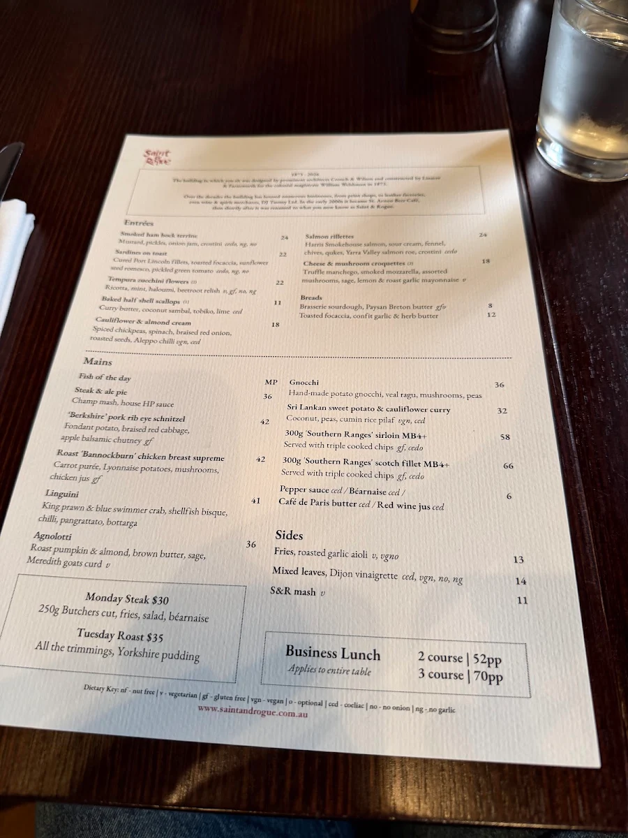 Menu, Saint & Rogue