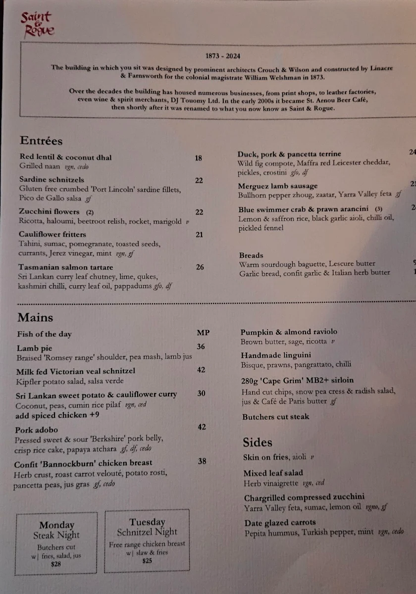 Menu, Saint & Rogue