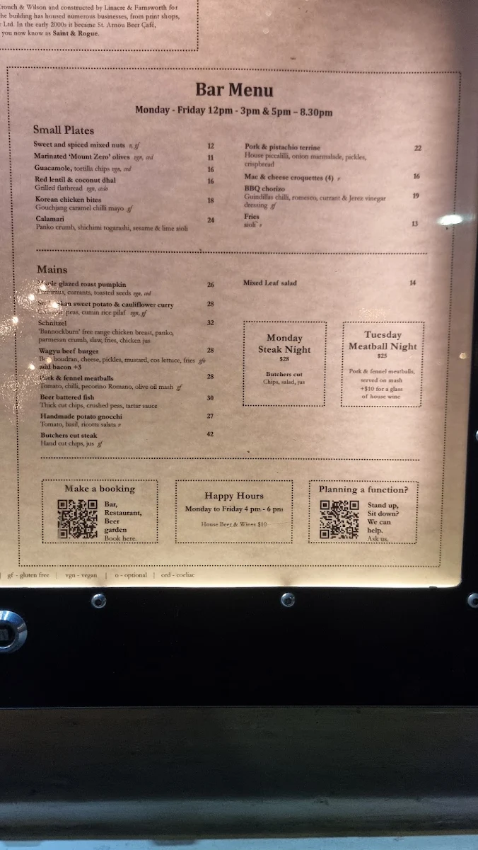 Menu, Saint & Rogue