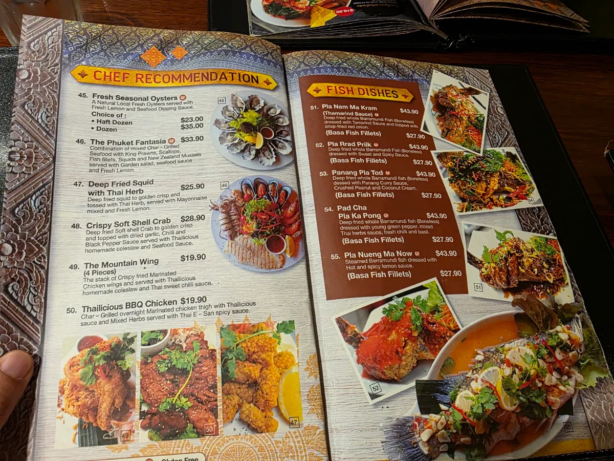 Menu, Perth Thailicious Restaurant
