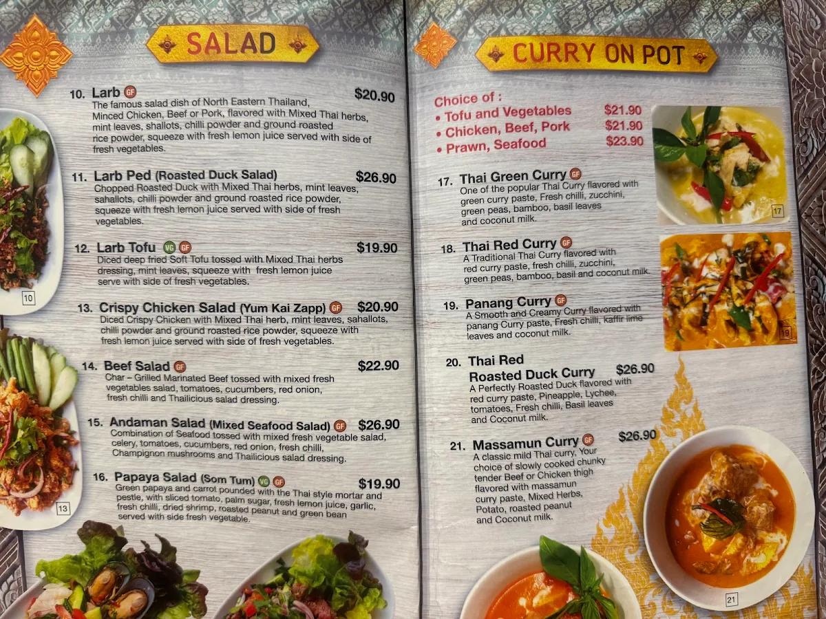 Menu, Perth Thailicious Restaurant