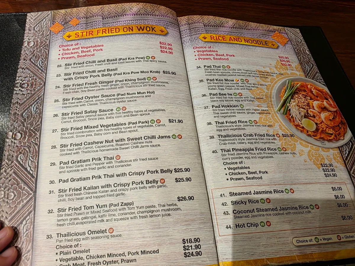 Menu, Perth Thailicious Restaurant