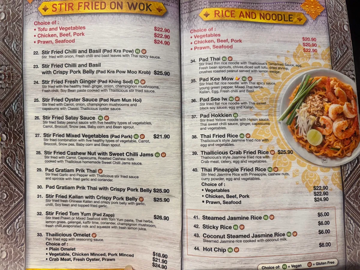 Menu, Perth Thailicious Restaurant