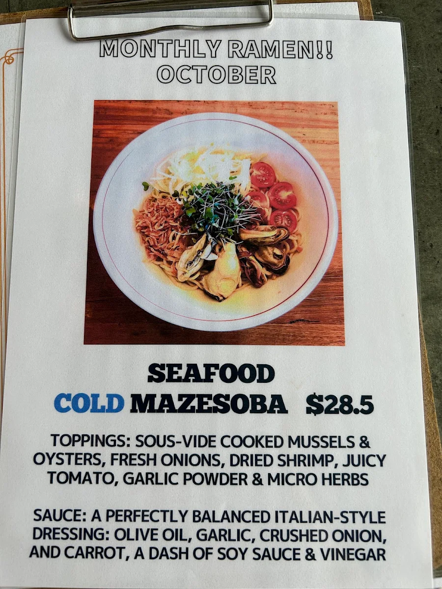 Menu, Muso Ramen North Coast