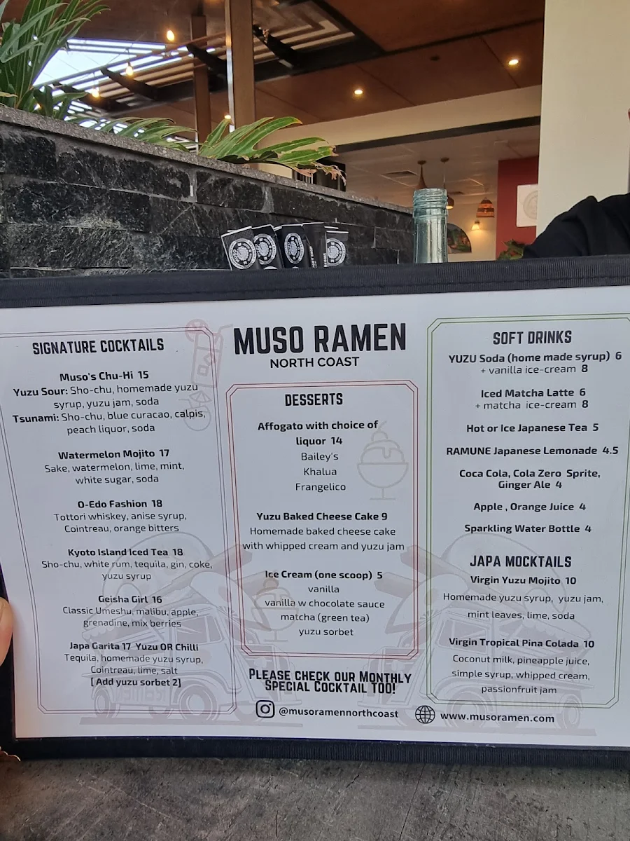 Menu, Muso Ramen North Coast