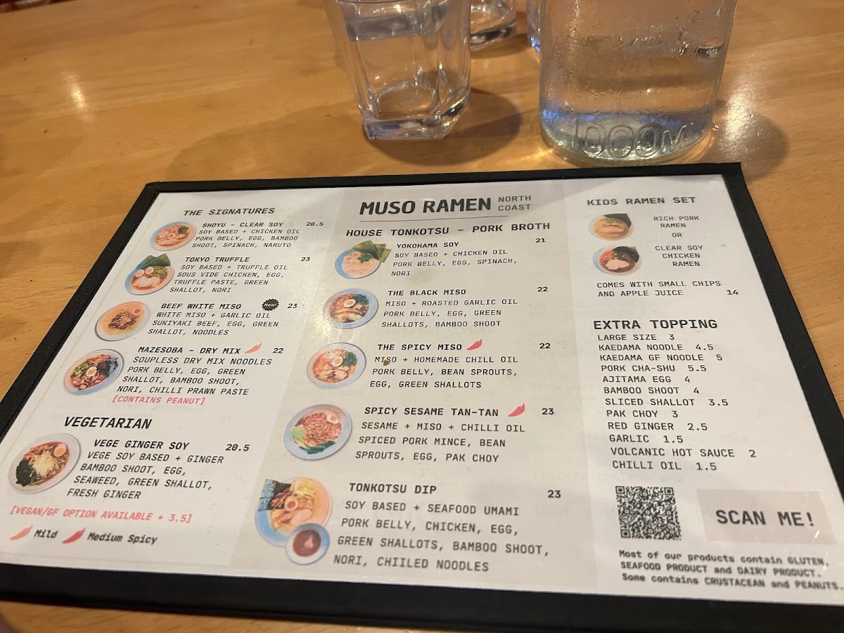 Menu, Muso Ramen North Coast