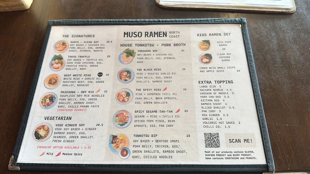 Menu, Muso Ramen North Coast