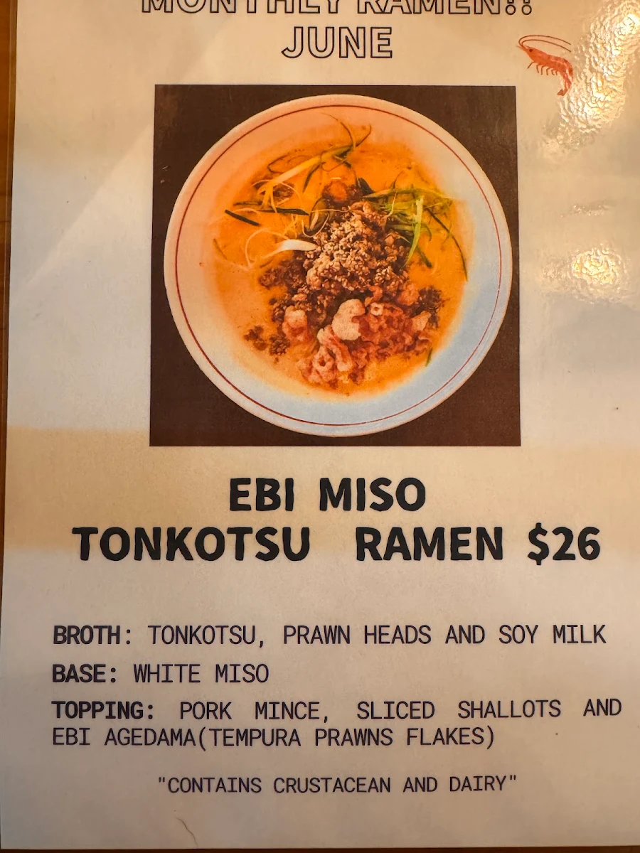 Menu, Muso Ramen North Coast
