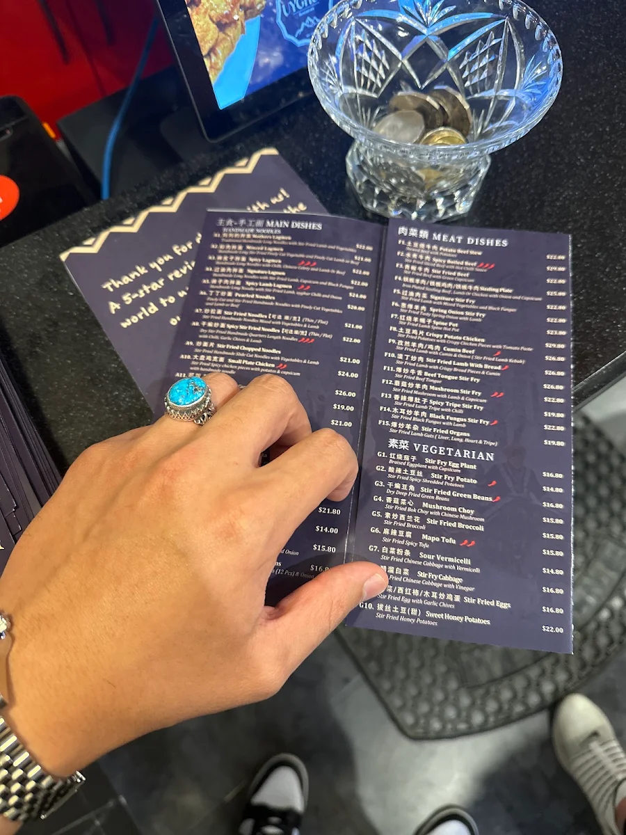 Menu, Nur Uyghur Restaurant