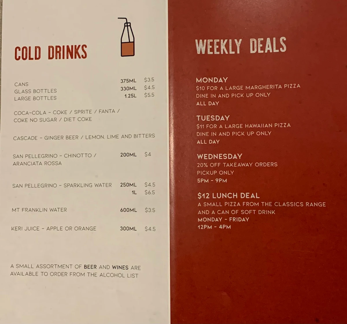 Menu, Heaven Woodfire Pizza
