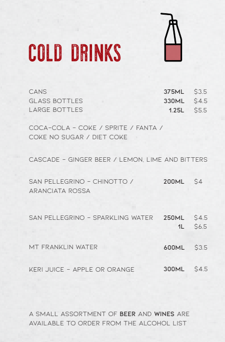 Menu, Heaven Woodfire Pizza