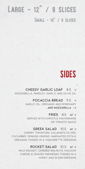 Menu, Heaven Woodfire Pizza