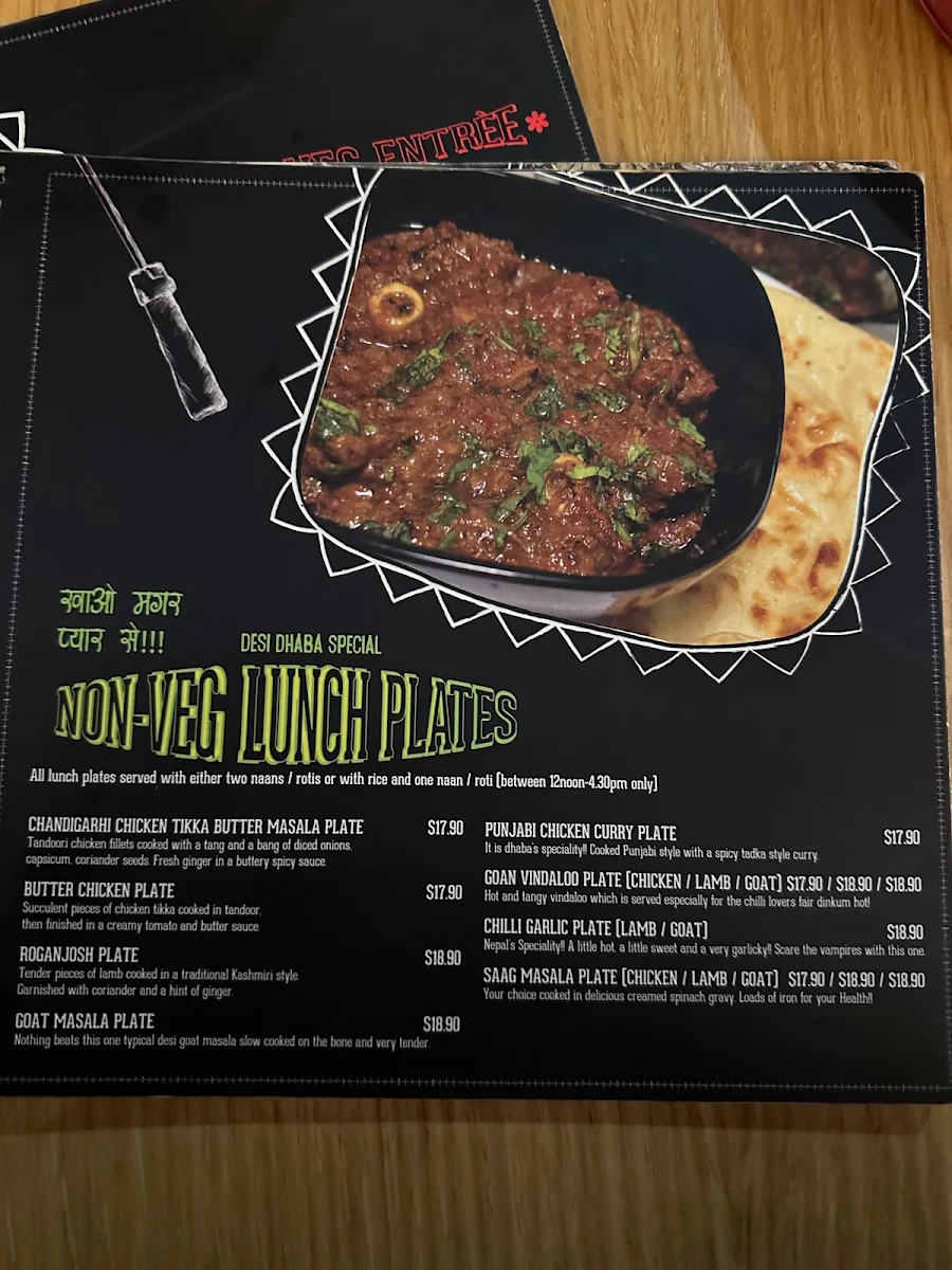 Menu, Desi Dhaba Craigieburn