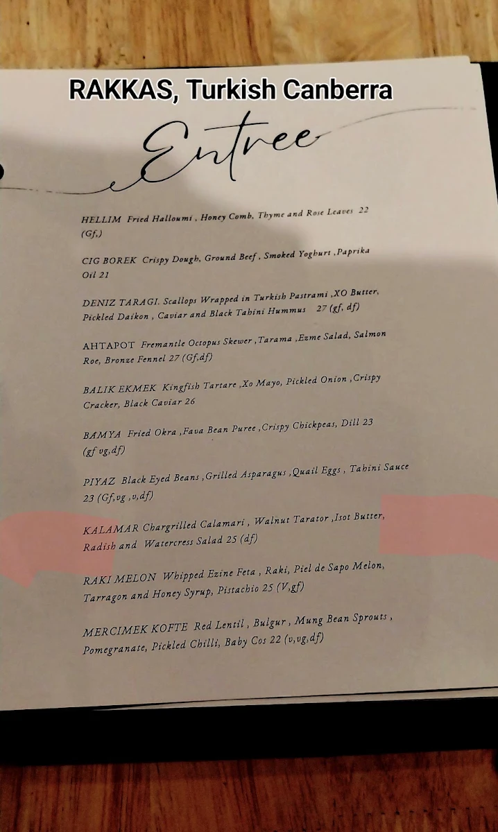 Menu, Rakkas