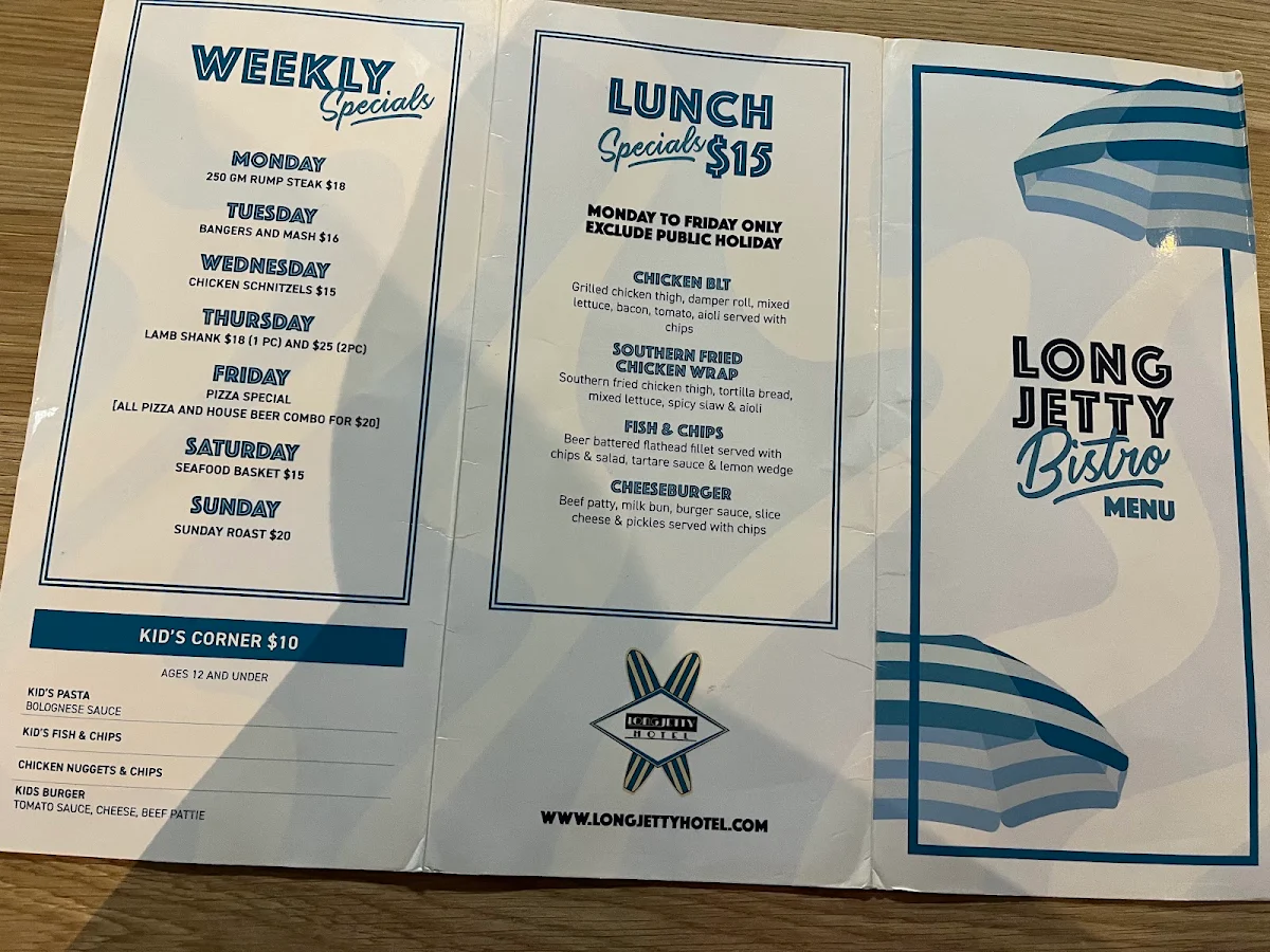 Menu, Long Jetty Hotel