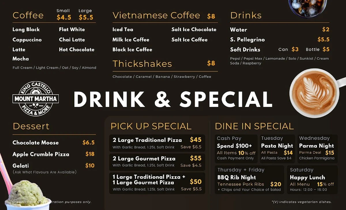 Menu, King Castello Mt Martha Pizza & More