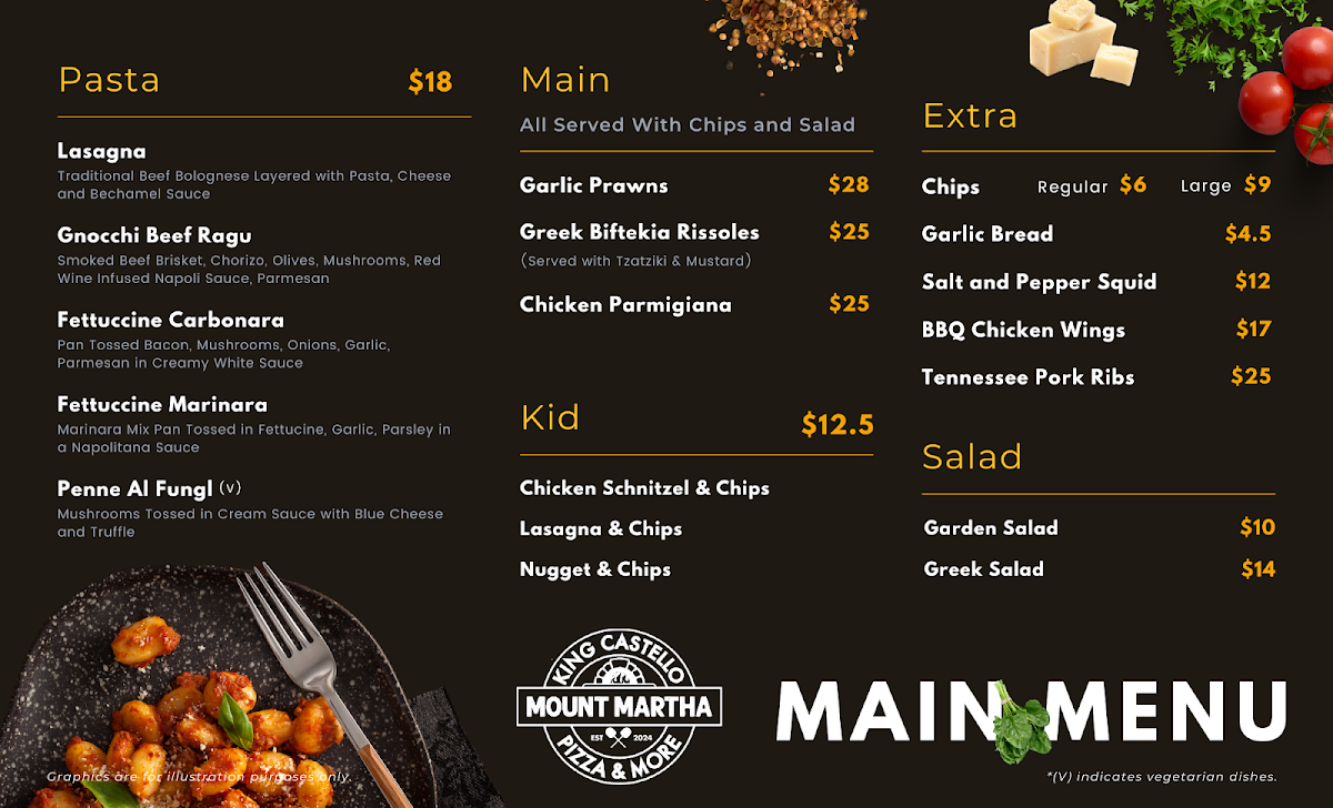 Menu, King Castello Mt Martha Pizza & More